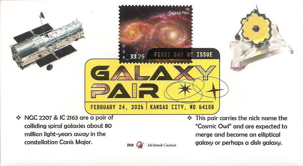 Galaxy Pair Express Stamp FDC with DCP Cancel-  2026- McIntosh Cachets