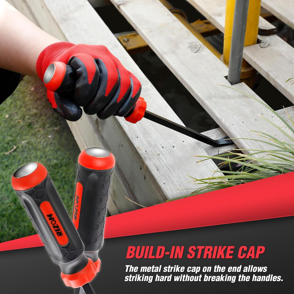 Pry Bar Set 3-PC Strike Cap Handle Angled Tip Prying Lifting Pulling Objects