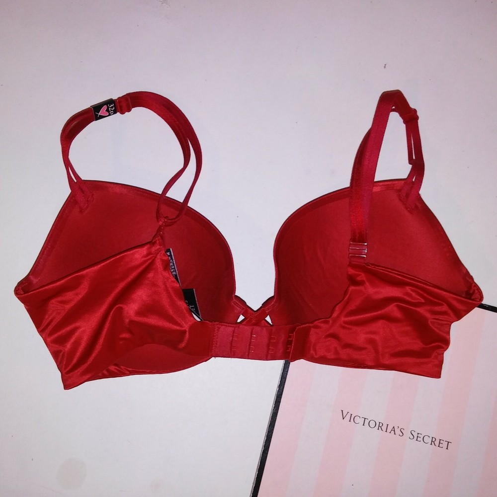 Victoria Secret Bra Push Up Red Solid Underwire New