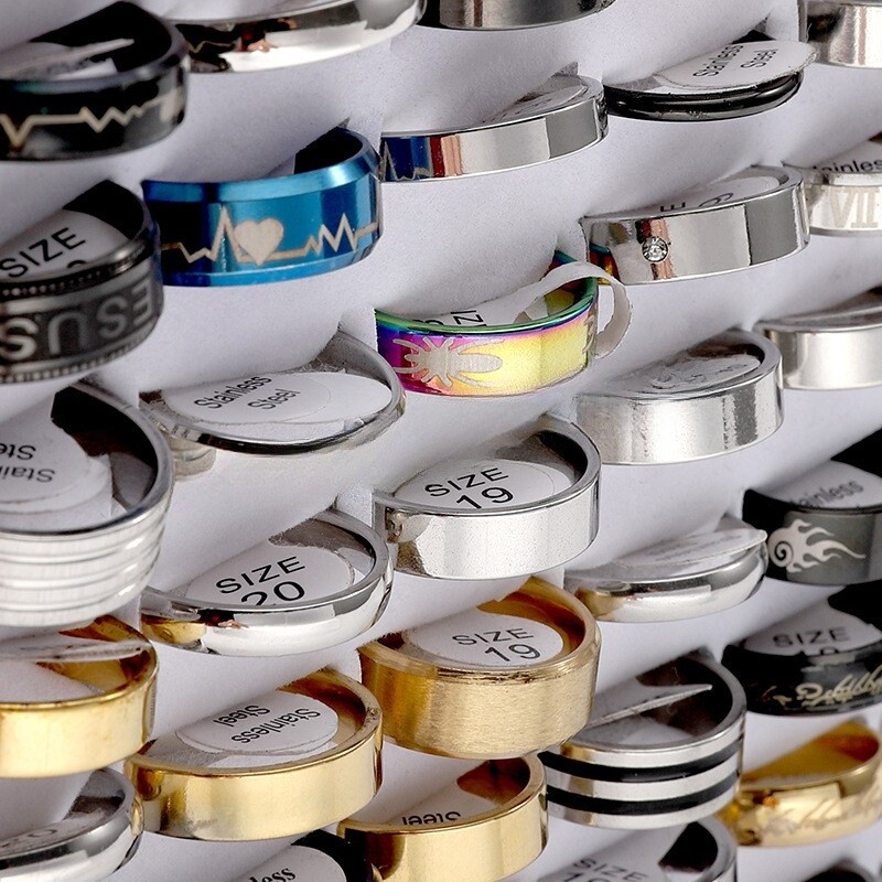 100PCS Stainless Steel Rings Bulk Lot Men's Fashion Jewelry Ring Wholesale Mixed