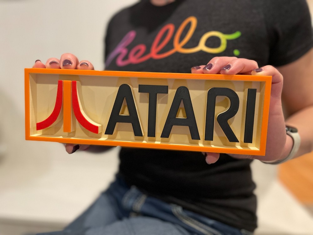 ATARI 3D printed game console placard, retro console sign, multi-color