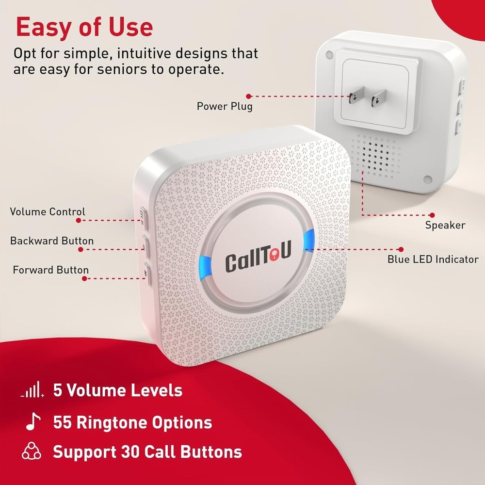 Wireless Patient Help Alert - 2 Receivers & 2 Call Buttons