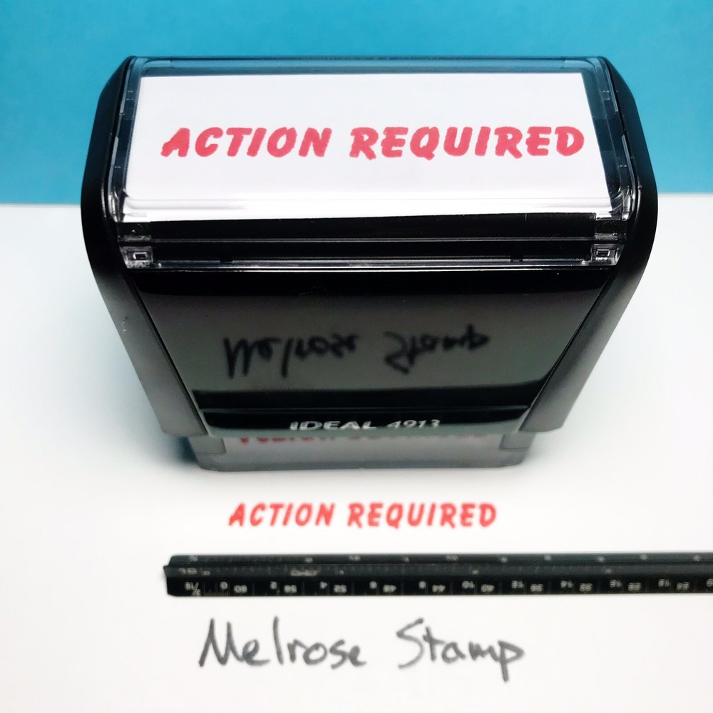 Action Required Rubber Stamp Red Ink Self Inking Ideal 4913