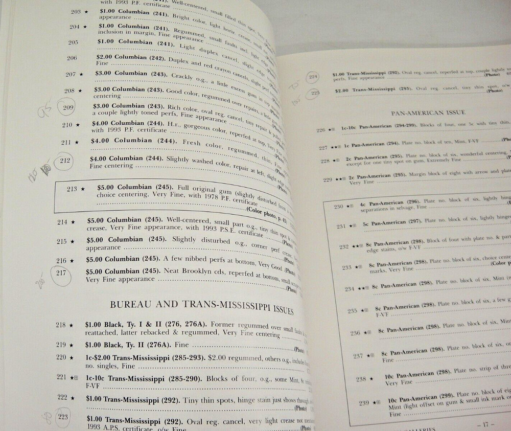 Siegel Stamp Auction Catalog 1993 w Prices Realized Departmental Specimen Issues