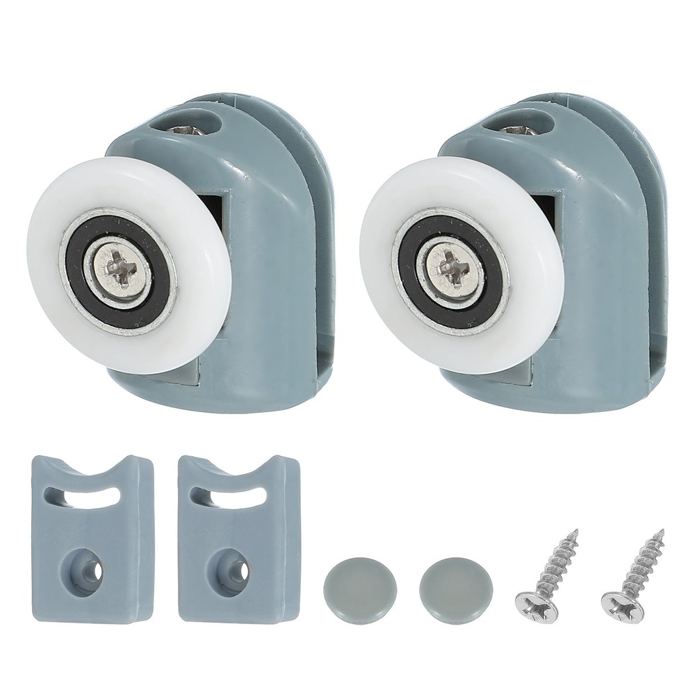 2Pcs 25mm Single Shower Door Rollers Plastic Top Wheels Pulleys Guide Grey