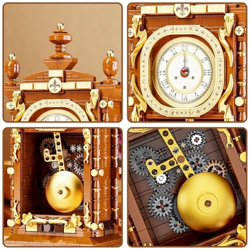 Retro Pendulum Clock Building Block Set - Real Clock Function, Mechanical Pendul