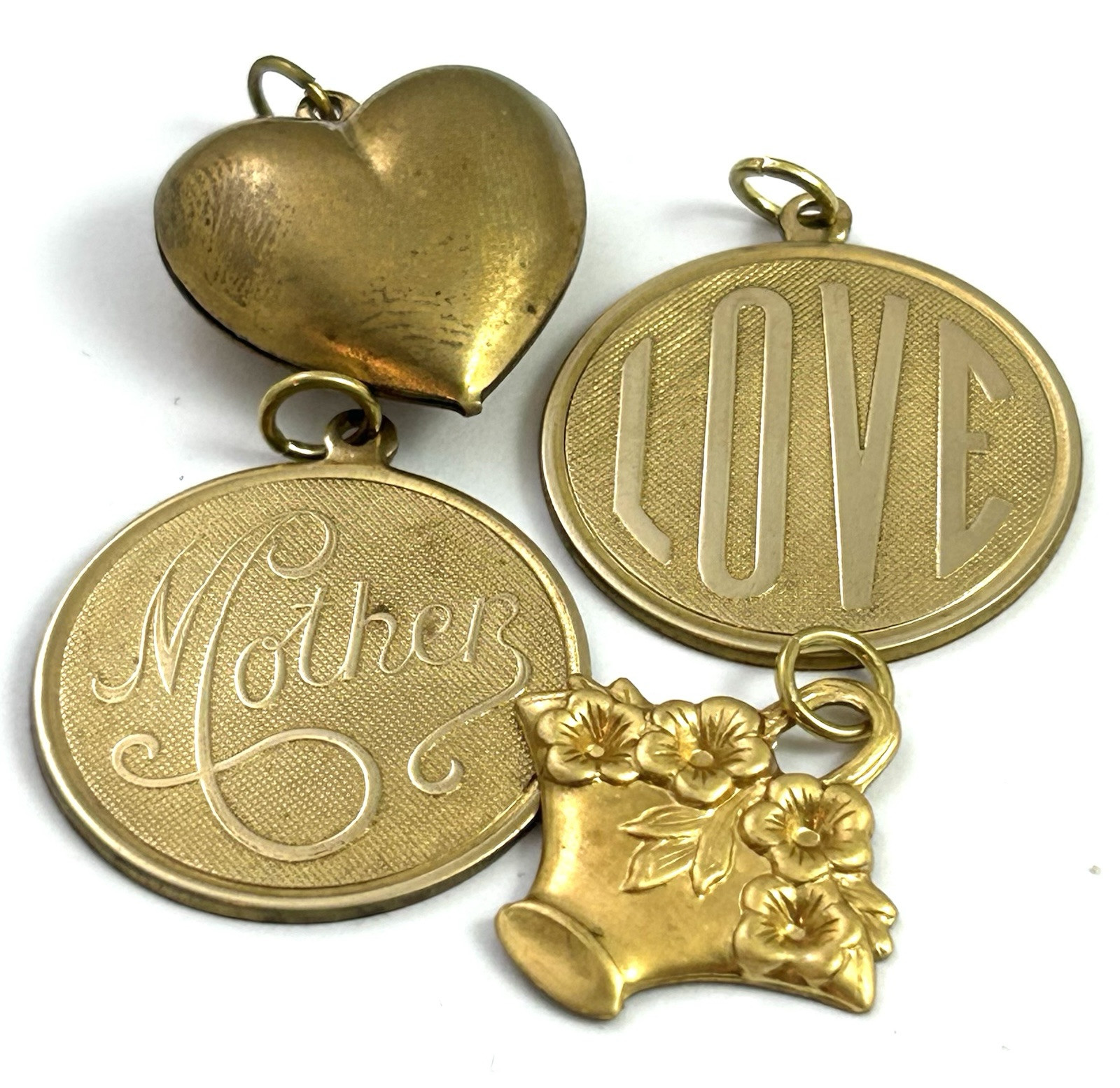 Vintage Charm Lot MOTHER LOVE Vintage Jewelry Brass Pendant AS IS TARNISHED