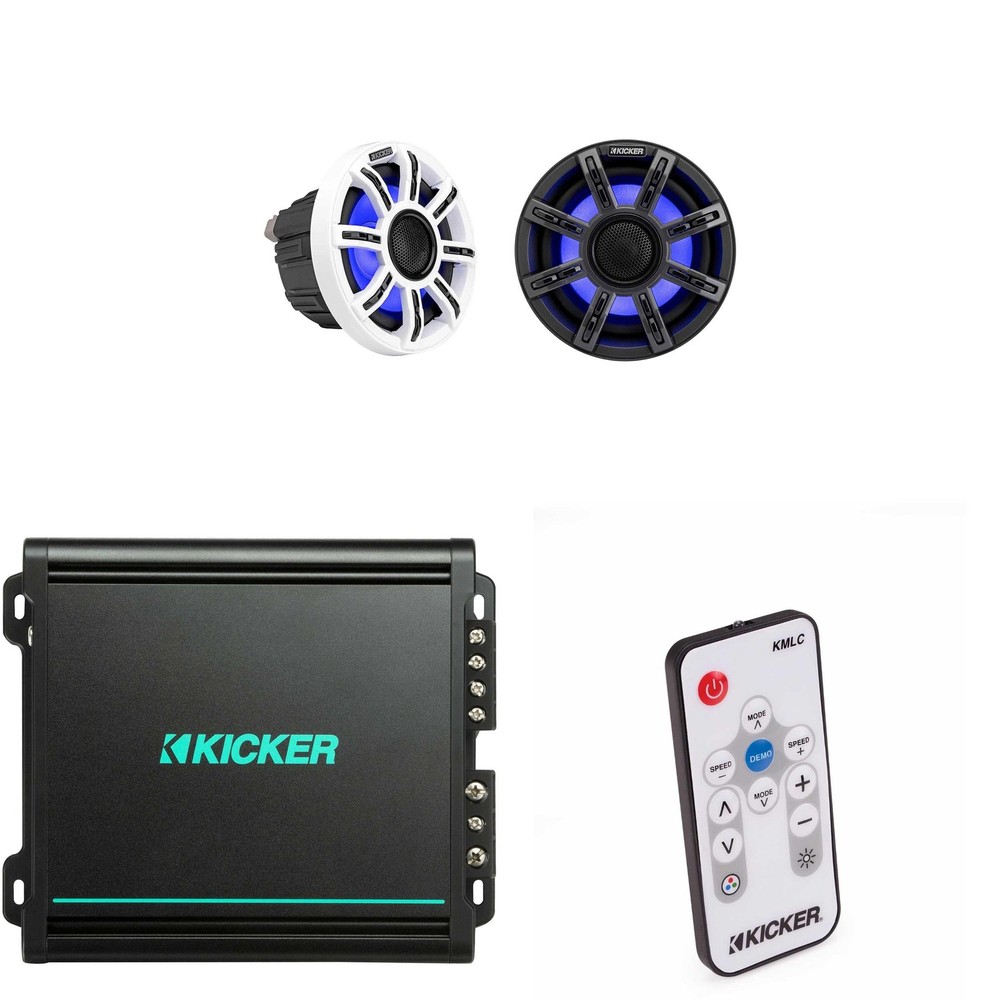 Kicker Premium Marine 6.5" Speaker and Amplifier bundle Includes LED Remote (...