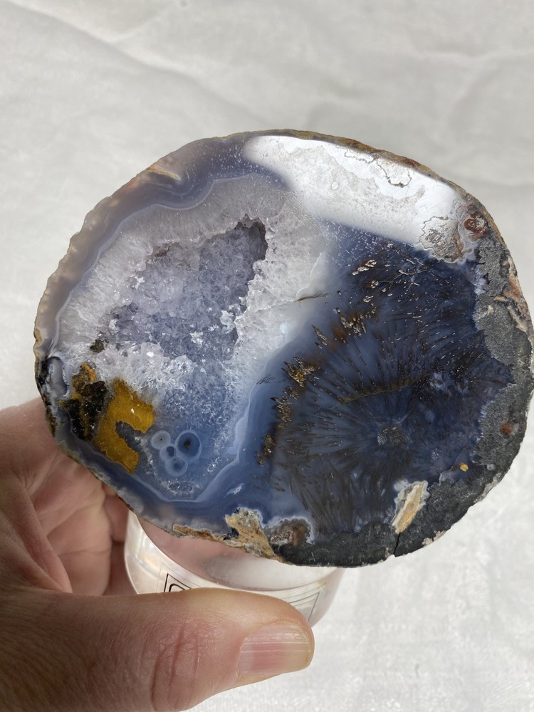 Vintage BLUE CRYSTALS GEODE on stand - EXCELLENT