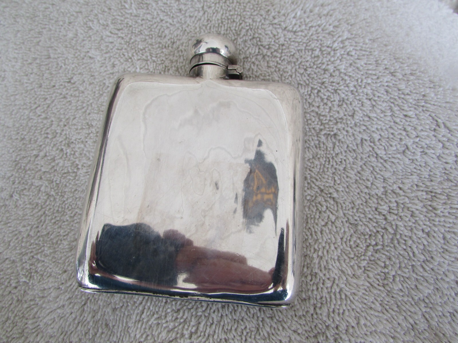 Vintage Sterling Silver 4x3 inch Hip Flask Engraved / has a Hallmark marking