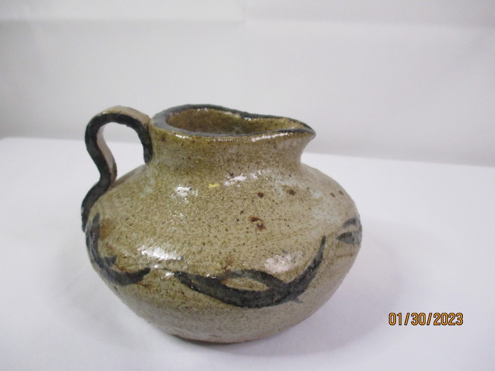 Handmade  Studio Pottery Neutral Colored Signed Pitcher or Bud Vase