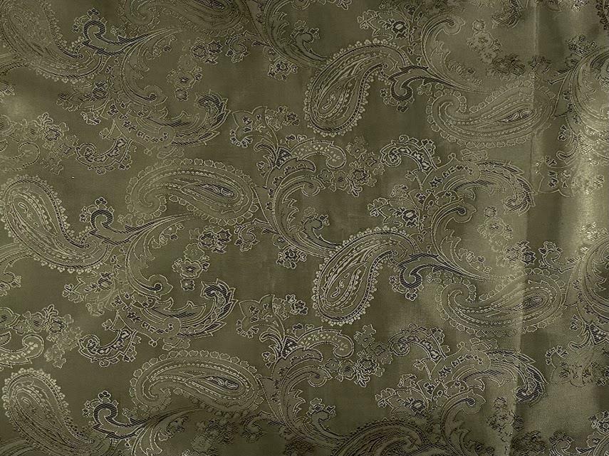 Paisley Jacquard Satin Lining Fabric Material OLIVE GREEN