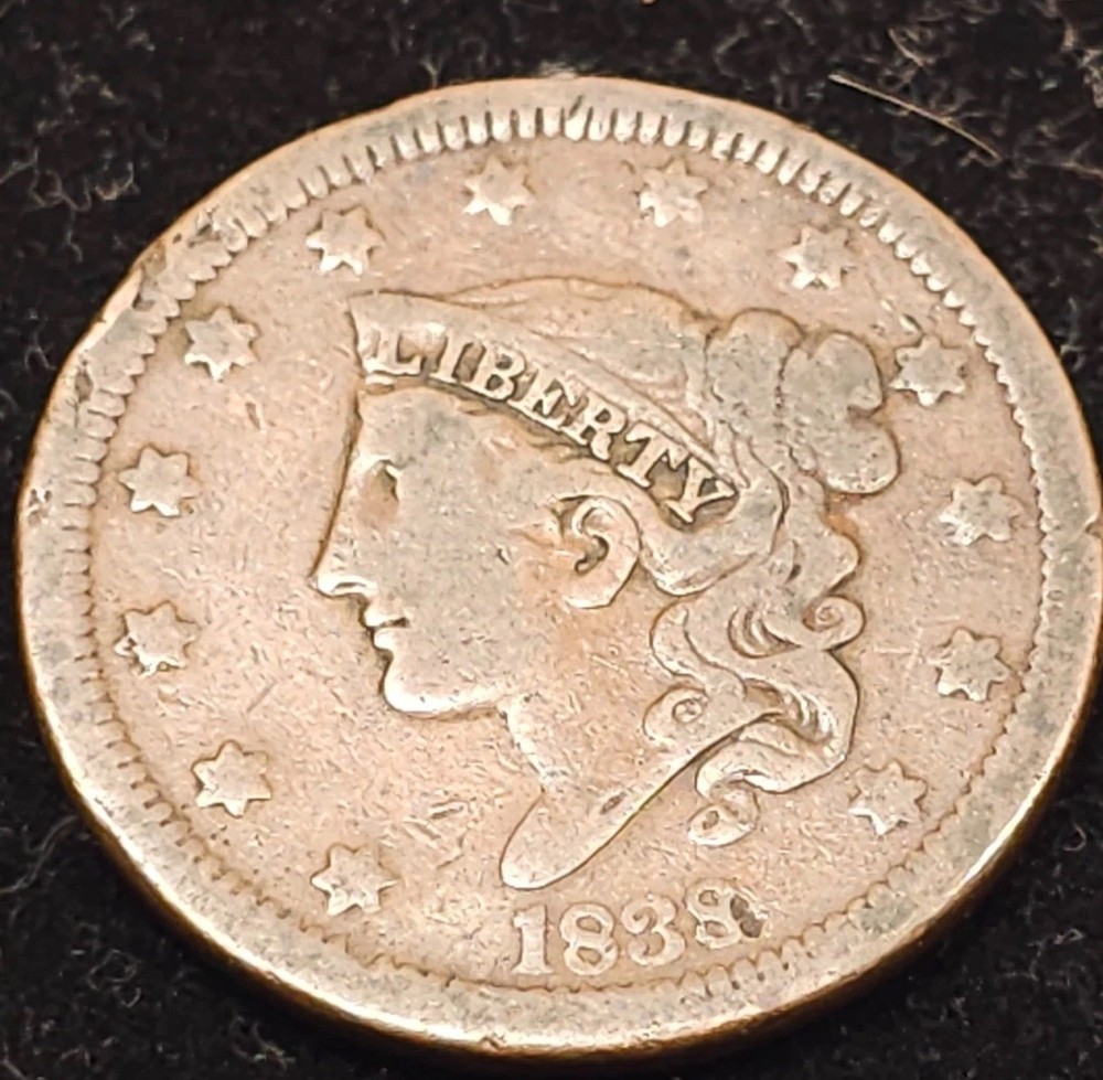 1838  Coronet Head / Large Cent /  Very Fine