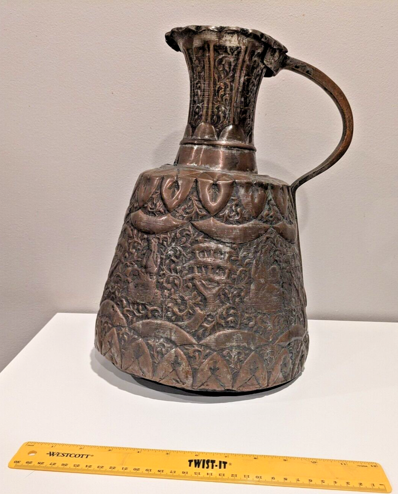 ANTIQUE MIDDLE EASTERN/PERSIAN LARGE TINNED COPPER jug ewer jar