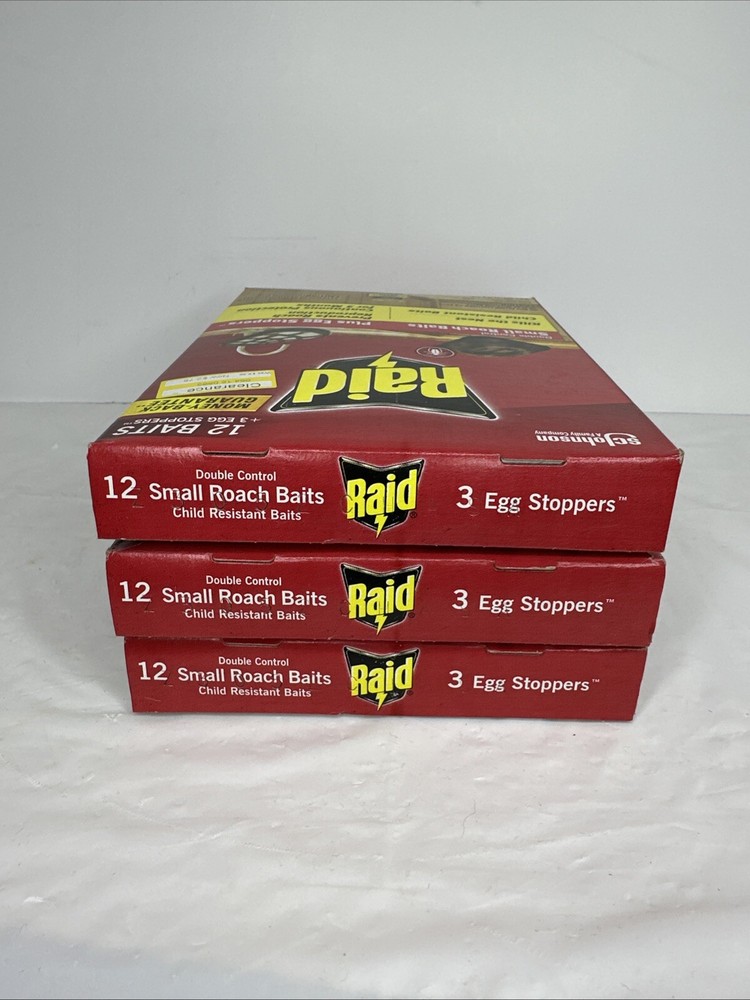 3 pk RAID Small Roach Bait Double Control - 36 Baits PLUS 9 Egg Stoppers