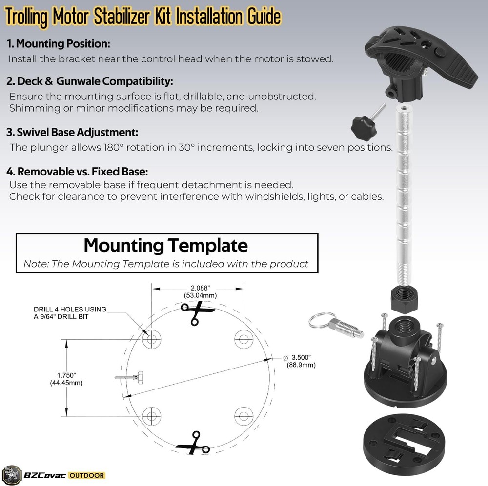 Electric Trolling Motor Support Stabilizer Mount for Enhanced Stability