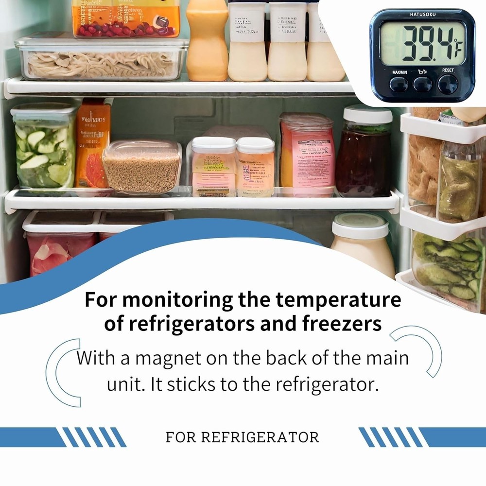 Digital Thermometer with External Sensor: Large Display & Magnetic Mount, Black