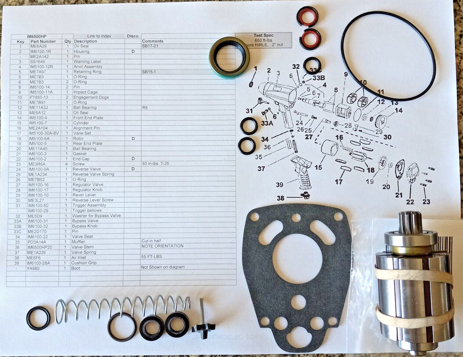 SNAP ON IM6100 TUNE UP AND CONVERSION KIT OR IM6500HP TUNE UP KIT & 8-VANE ROTOR