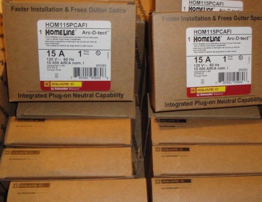 10 x SQUARE D HOMELINE HOM115PCAFI   15A PLUG ON NEUTRAL ARC-FAULT AFCI NEW