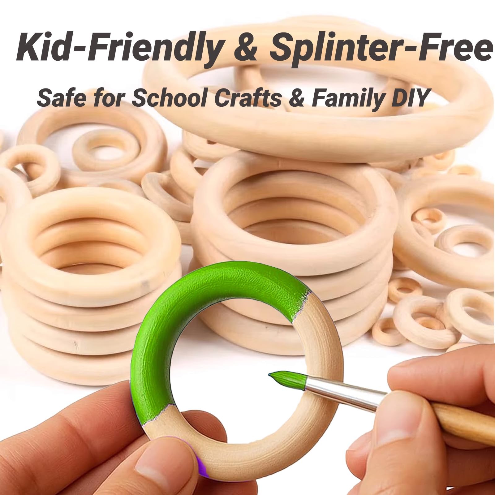33pcs Wooden Rings for Crafts 3 Sizes Natural Wood Hoops for Macrame DIY Decor