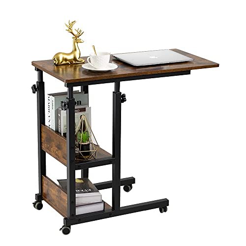 C Shaped Side Table Adjustable, Height Adjustable C Romantic Brown Modern