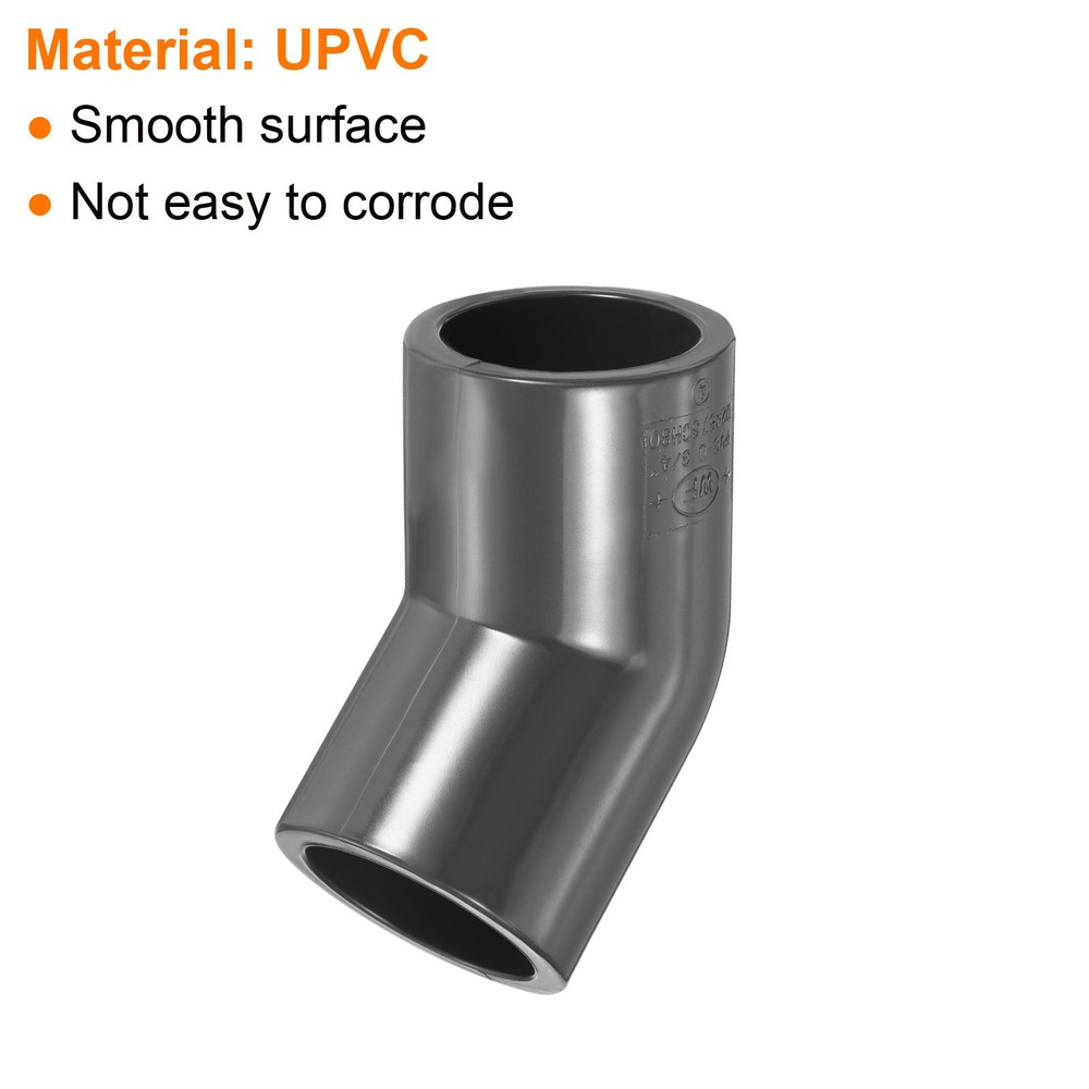 UPVC Elbow Fitting Pipe Program 80 3/4", 2pcs 45 Degree Connector, Grey