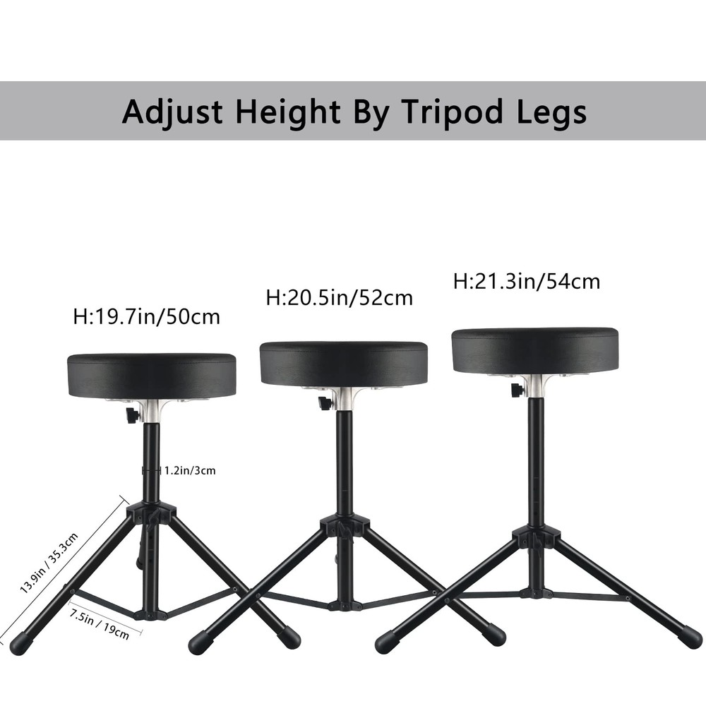 Drum Throne Adjustable Padded Drum Stool Folding Seat Black