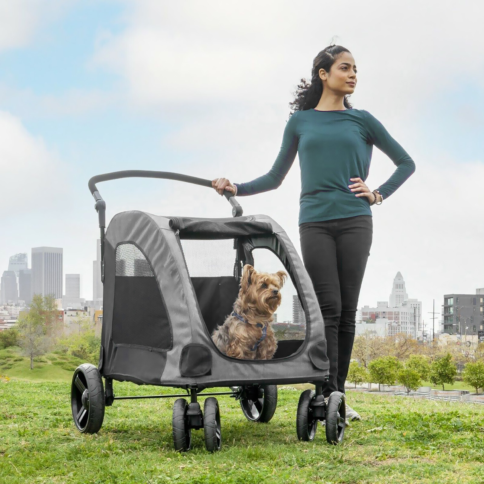 Pet Stroller Up to 150lbs for Medium/Large Dogs and Cats 4-Wheel Travel Carriage