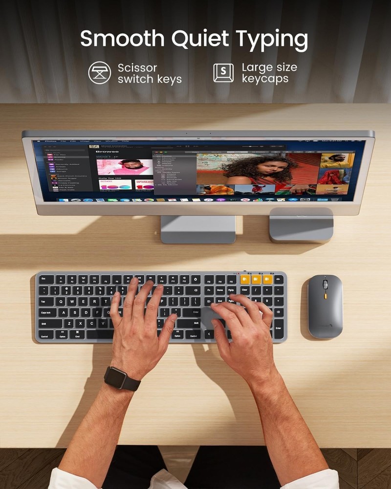 Quiet Typing Backlit Wireless Keyboard and Mouse for Mac - Triple Device Support