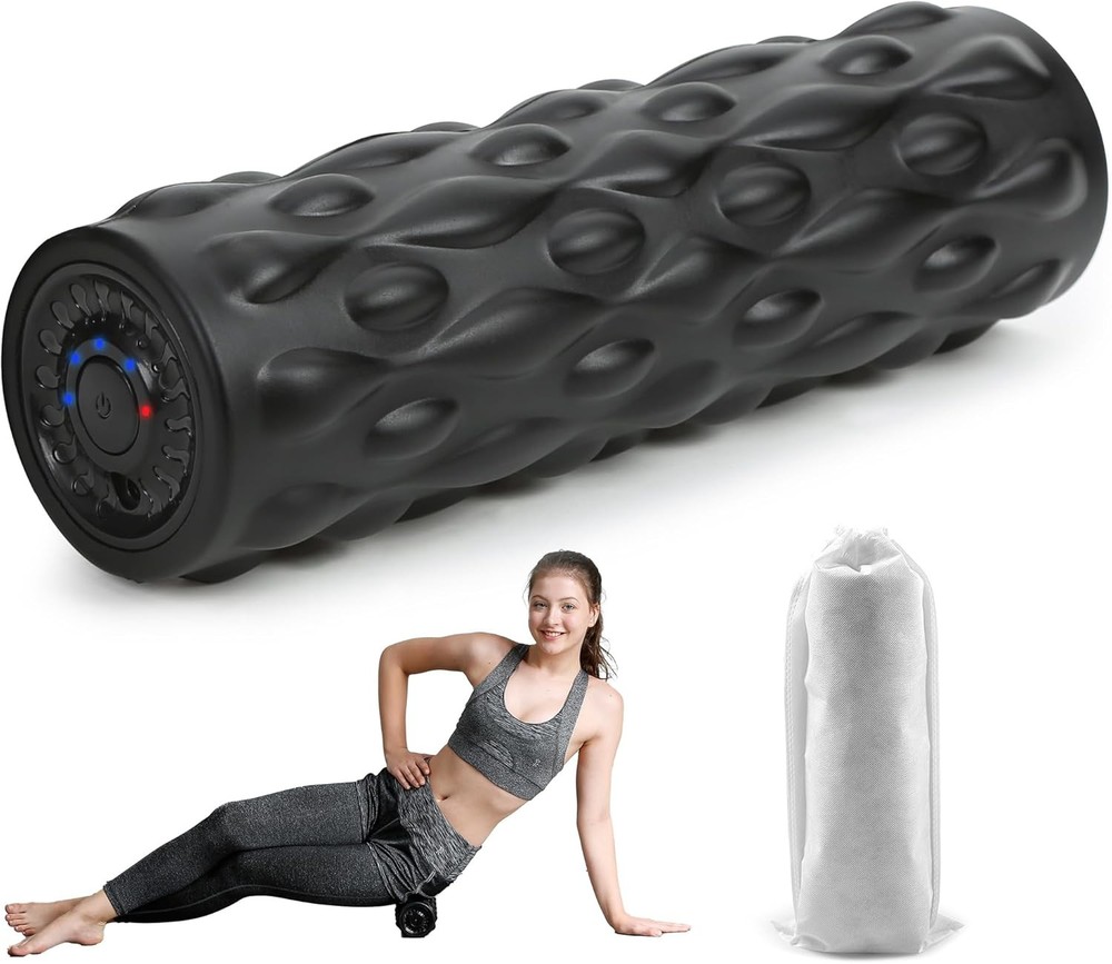 High-Density Vibrating Foam Roller Black with 4 Customizable Speeds for Deep