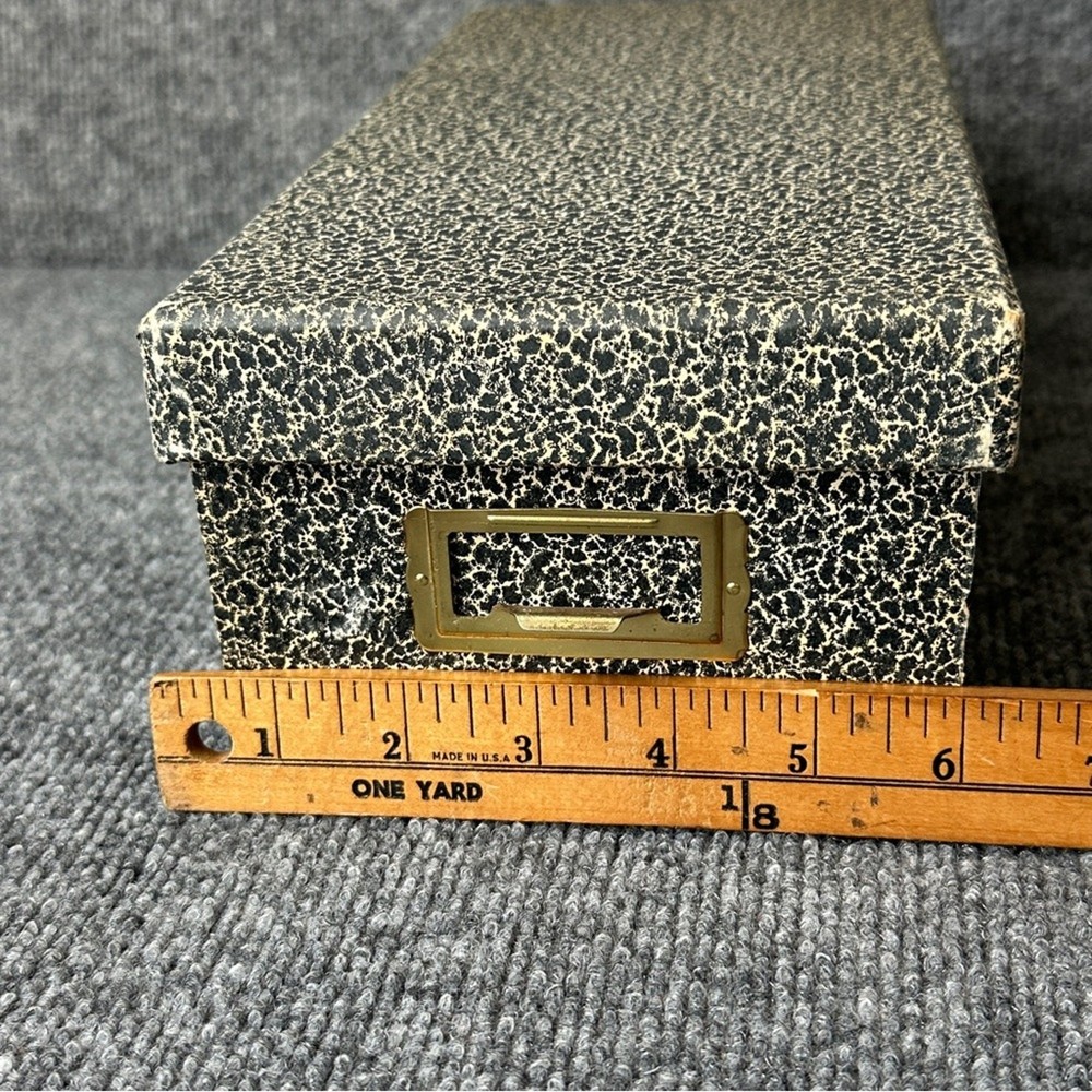 Vintage index card file box lidded storage speckled rectangular journal crafting