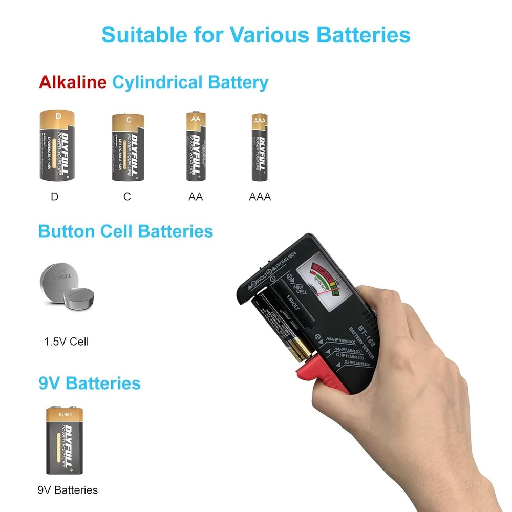 Dlyfull Battery Tester, Small Testers Universal Checker Black