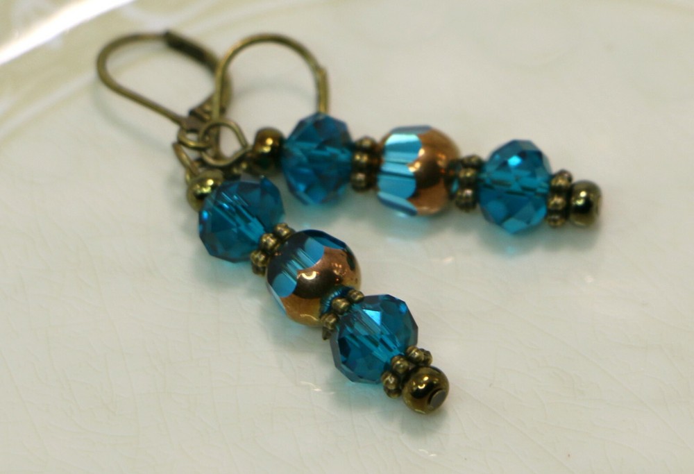 Blue Luster & Copper Triple Stack Drop Earrings