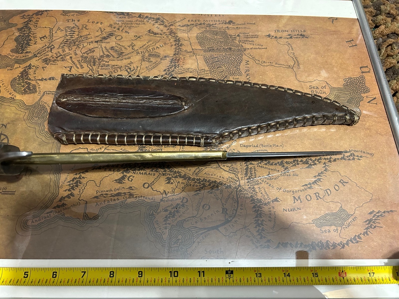 Big ol vintage custom bowie knife 12" blade 18" OAL, with custom leather sheath.