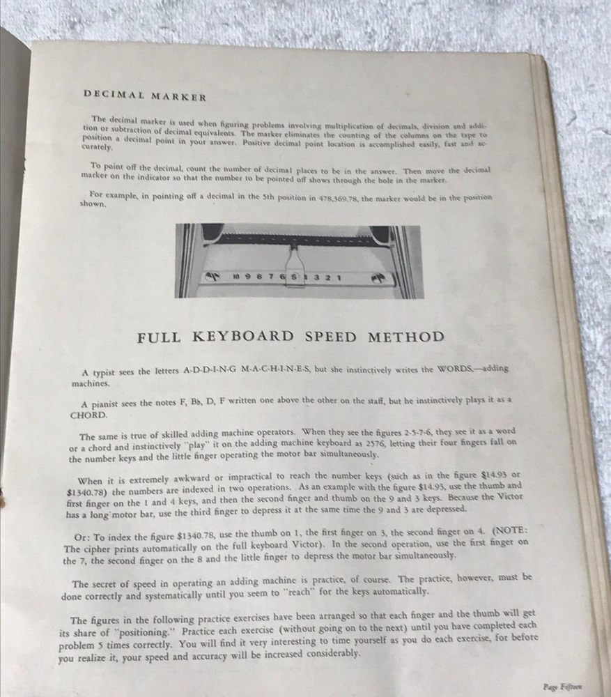 Vtge. Victor Adding Machine Operating Manual for Custom 60 & 70 Line Models.