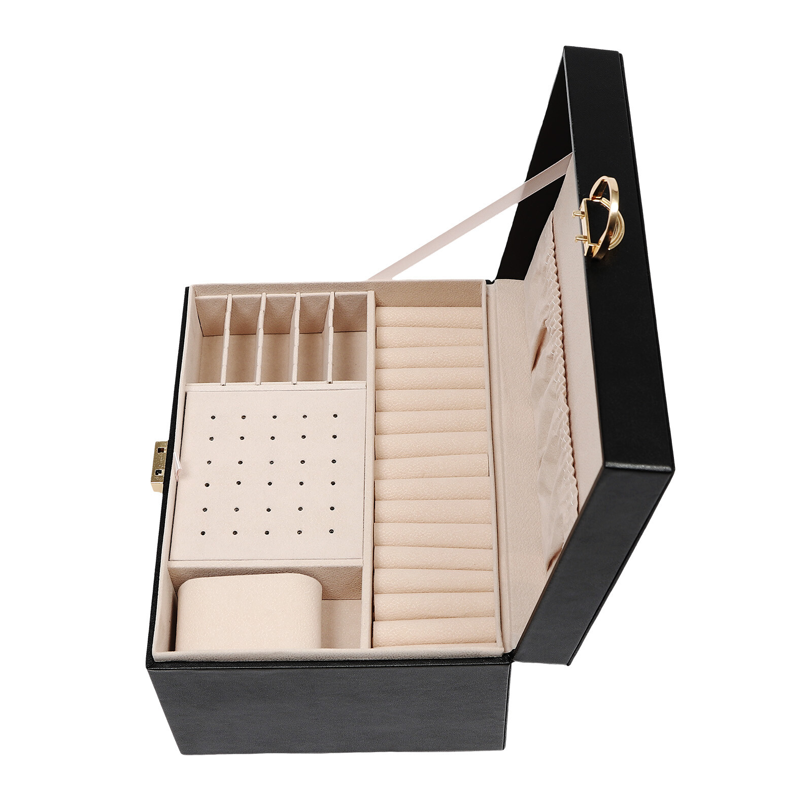 3-Layer Lockable Jewelry Box Organizer with Velveteen Lining