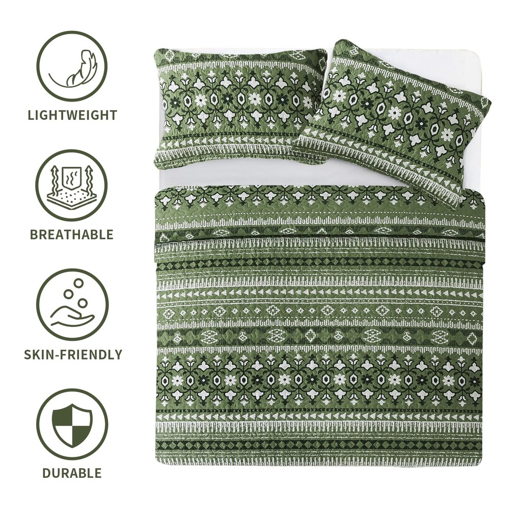 Quilts Queen Size Reversible Lightweight Bedspread with Boho Geometry Printed...