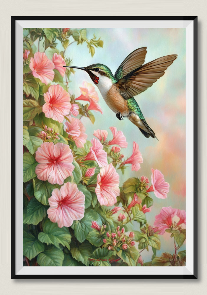 Hummingbird and Pink Granium 2 Chart Counted Cross Stitch Patterns Needlework