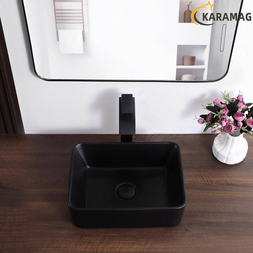 KARAMAG Black Vessel Sink Rectangle 16"x12" Bathroom Sink Rectangular Modern Abo
