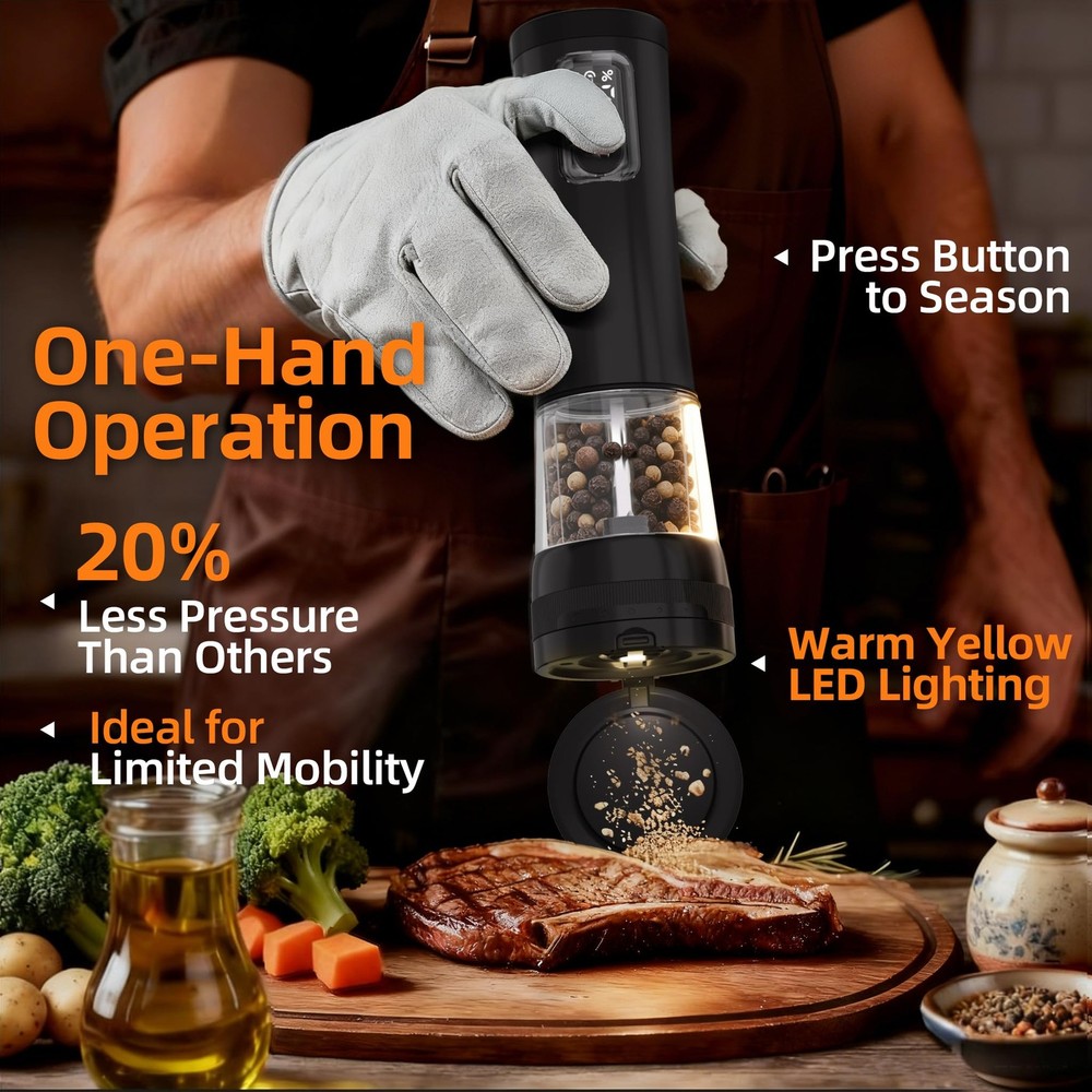 2 Pack Salt and Pepper Grinder Set, Rechargeable Automatic Pepper Mill with B...