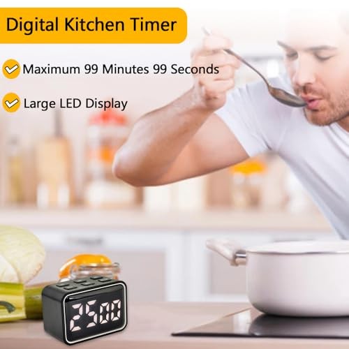 Digital Mini Timer Rechargeable, ON/Off Led Display Count Down/Up, 3 Black