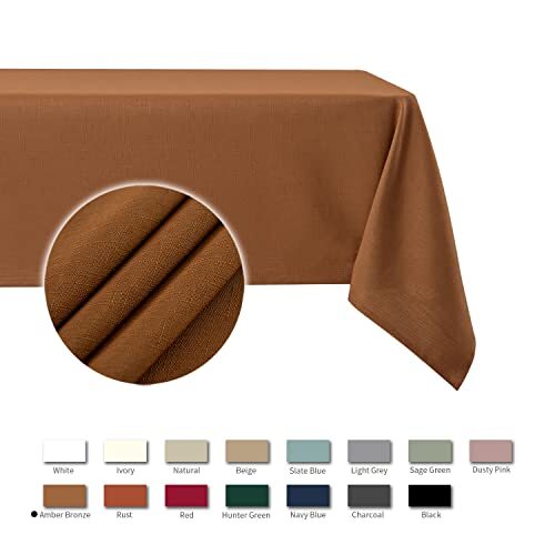 maxmill Slubby Textured Rectangular Tablecloth Water Resistance Antiwrinkle S...