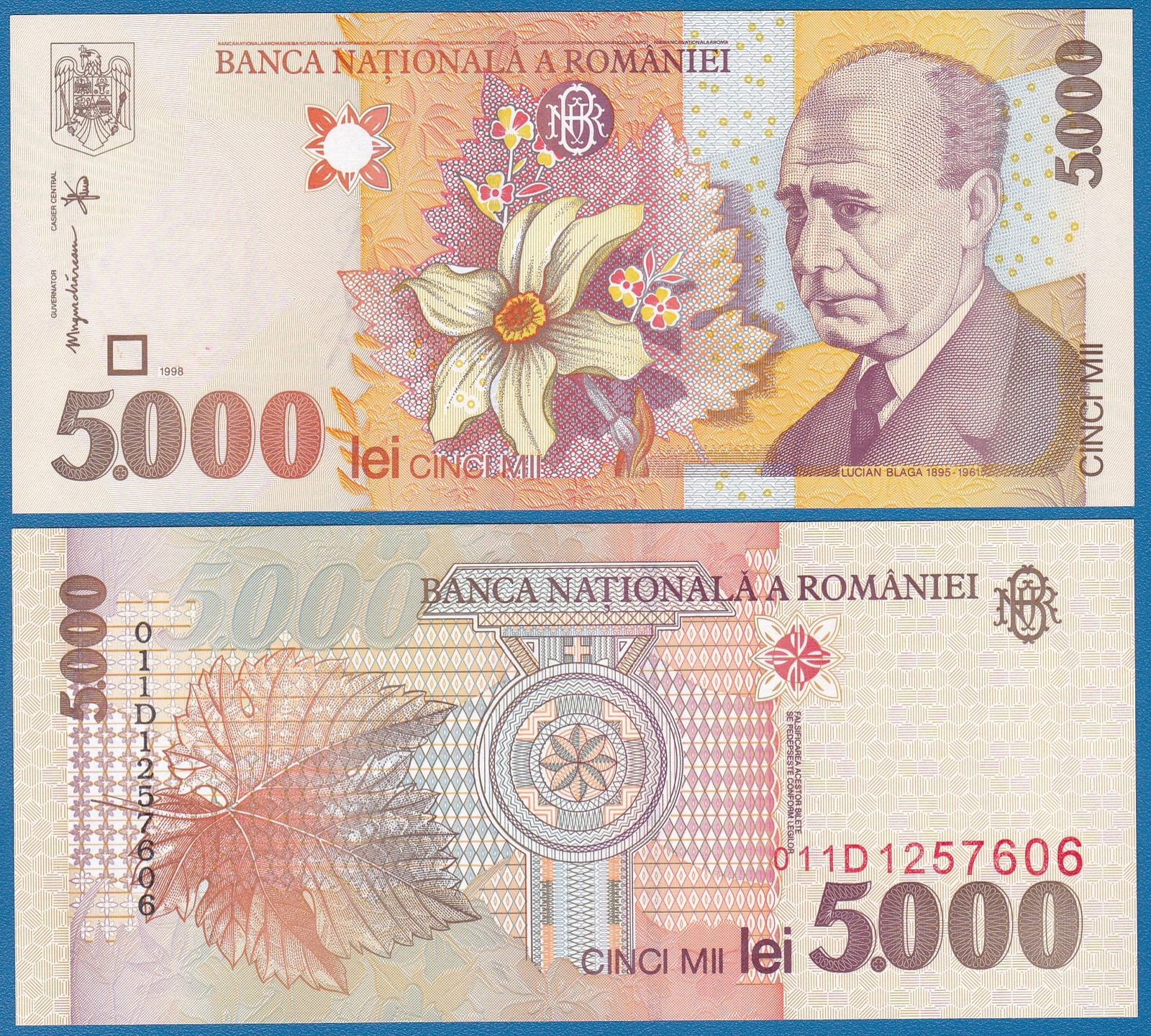 Romania 5000 Lei P 107b UNC 1998, Tilting BNR watermark, ( P 107 b )