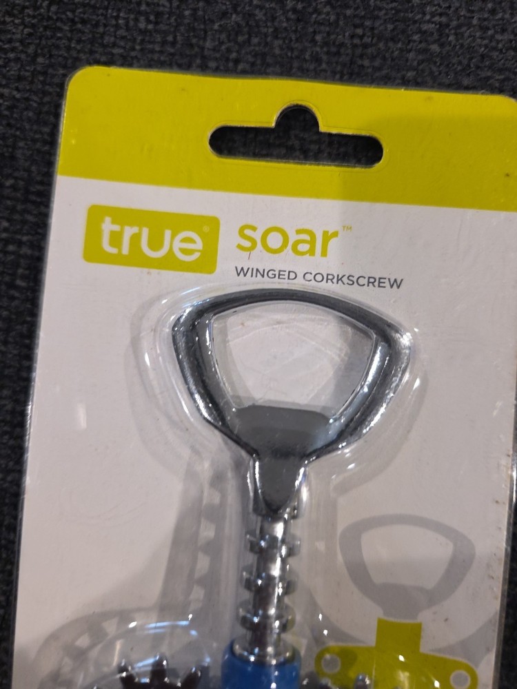True Soar Matte Blue Winged Corkscrew, Self Centering Worm, Bottle Opener