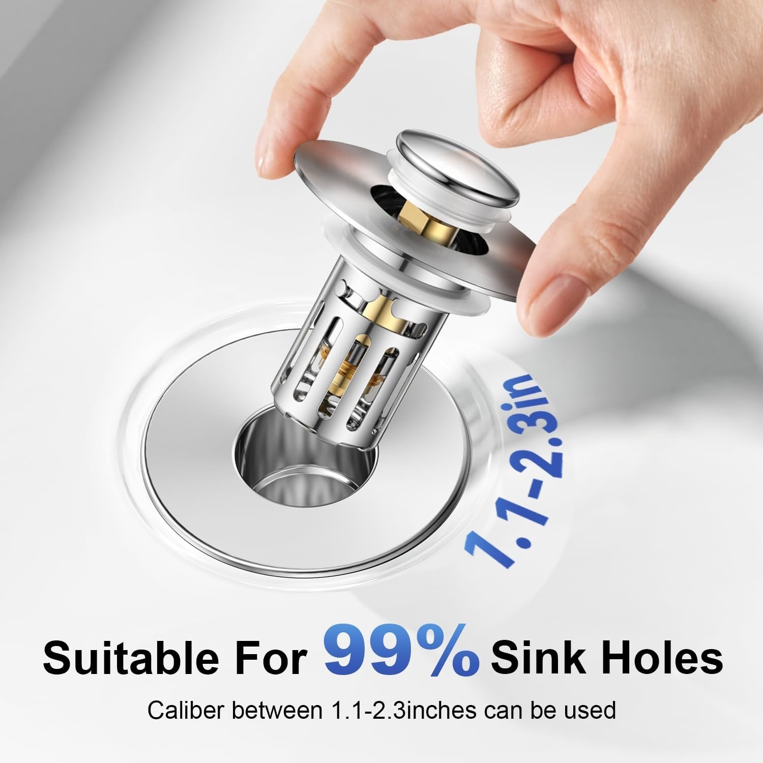 3-in-1 Bathroom Sink Plug - Rebound Pop-Up Drain Filter & Washbasin Core