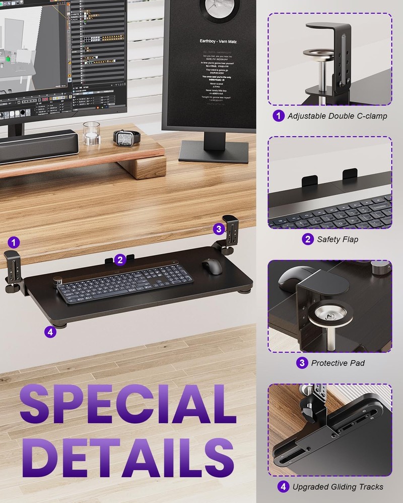 Ergonomic Mouse & Keyboard Tray Under Desk Pull Out with Adjustable C-clamp 2...