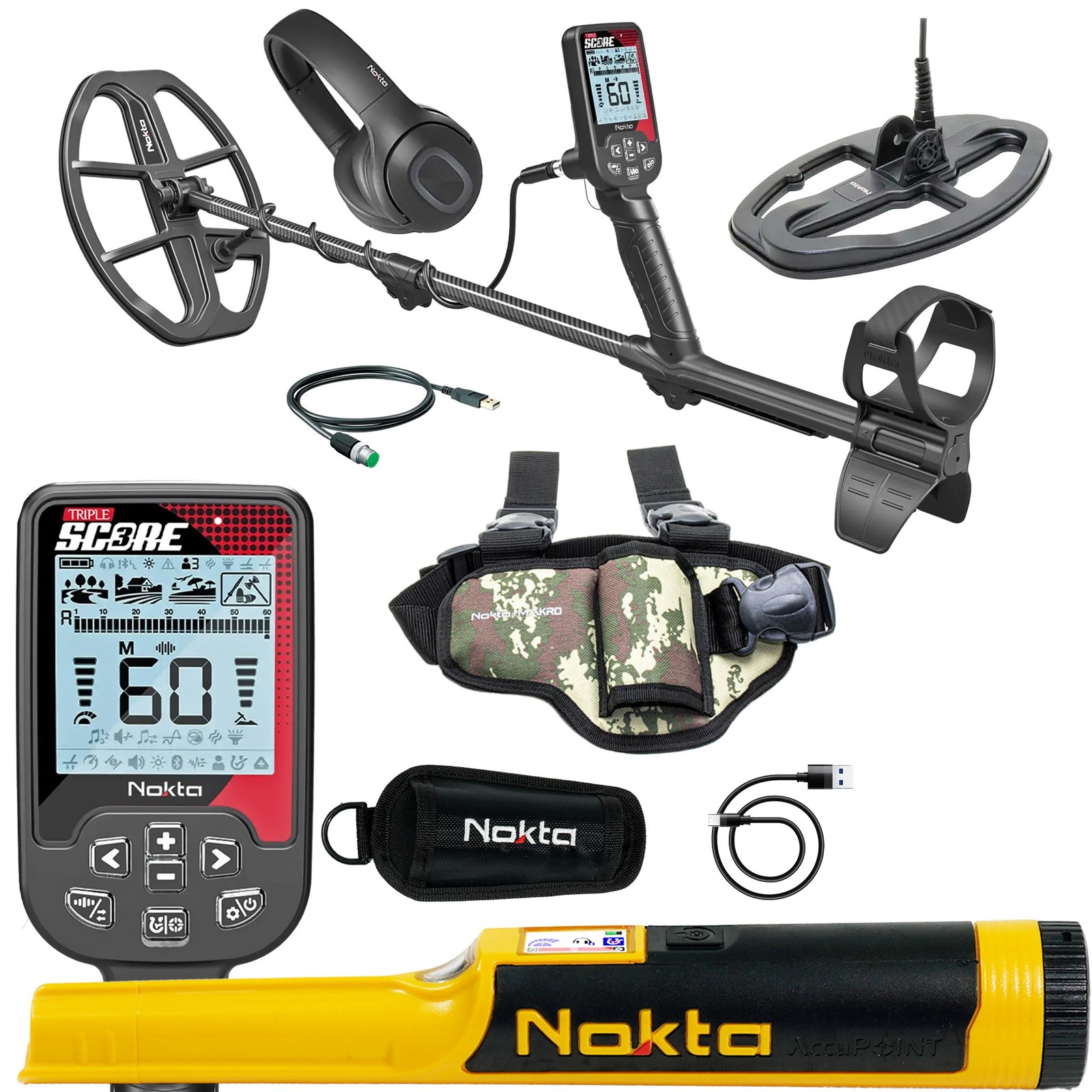 Nokta Triple Score (Score 3) PRO PACK Metal Detector w/ FREE Accupoint & Holster