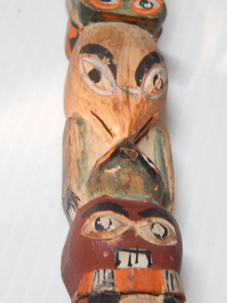 VINTAGE ALASKA TLINGIT INDIAN NW COAST 6 fig. YELLOW CEDAR WOOD TOTEM POLE MODEL