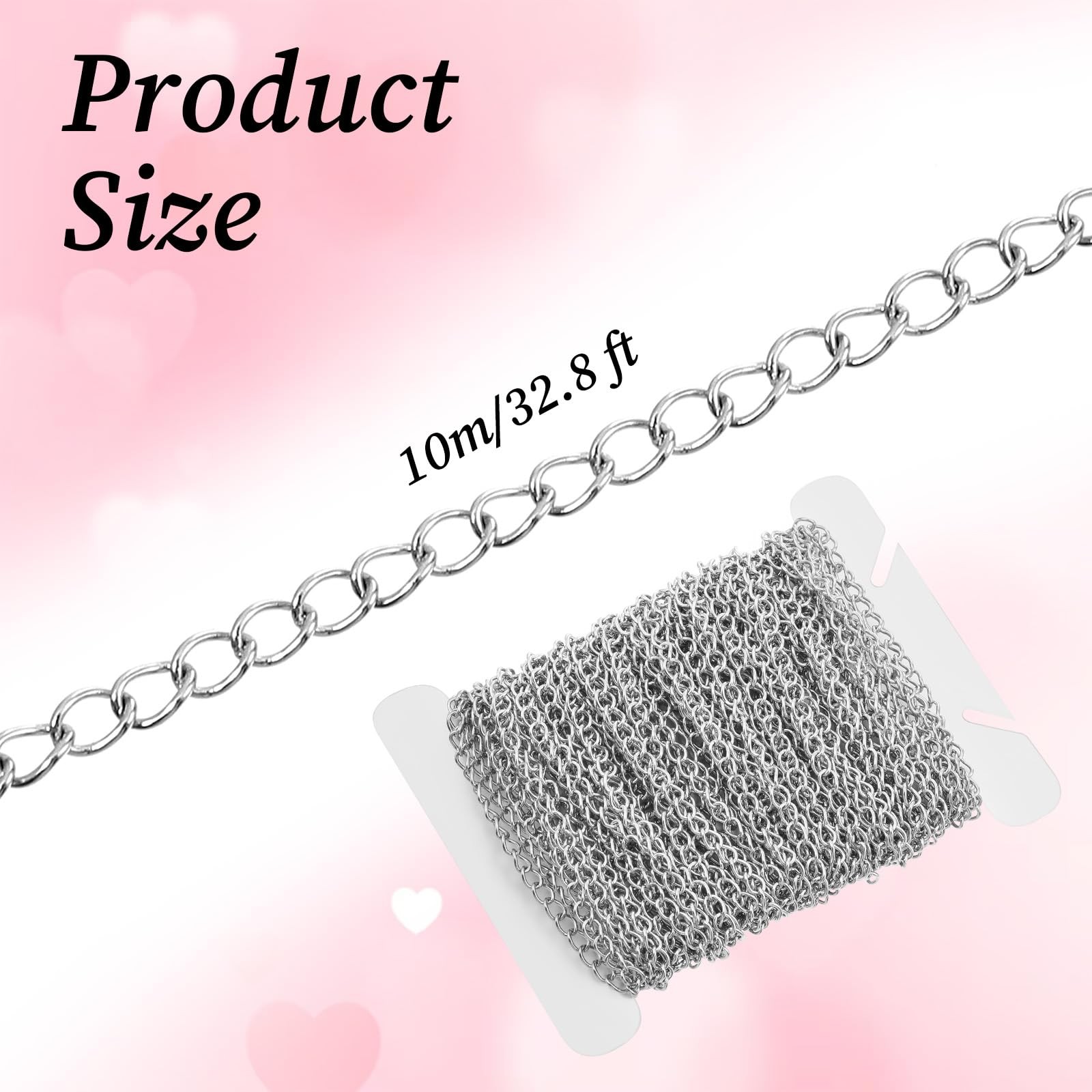 Curb Chain for Jewelry Making 3mm 33 Ft Silver Roll Stainless Sliver