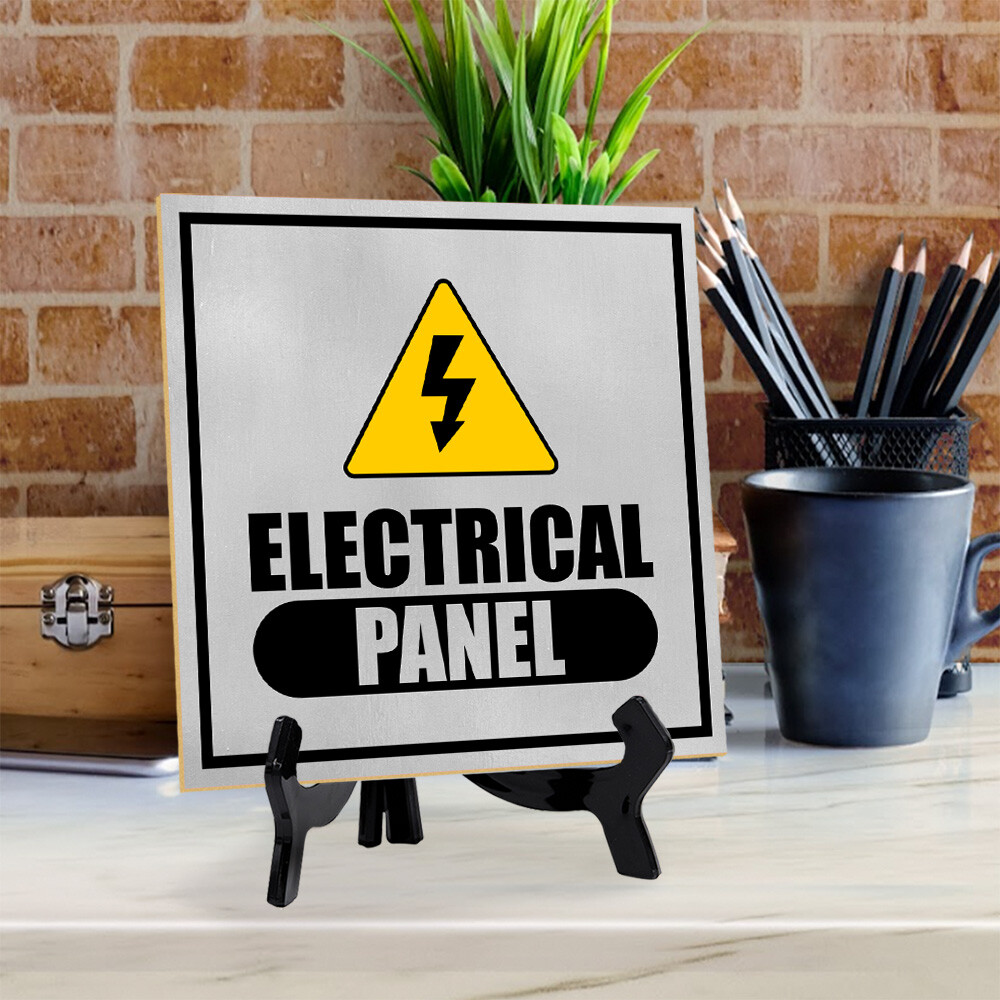 Electrical Panel 5"x 5" Square Table Sign With Acrylic Easel